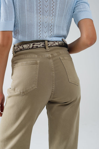 Vaqueros mom beige de tiro alto y corte holgado
