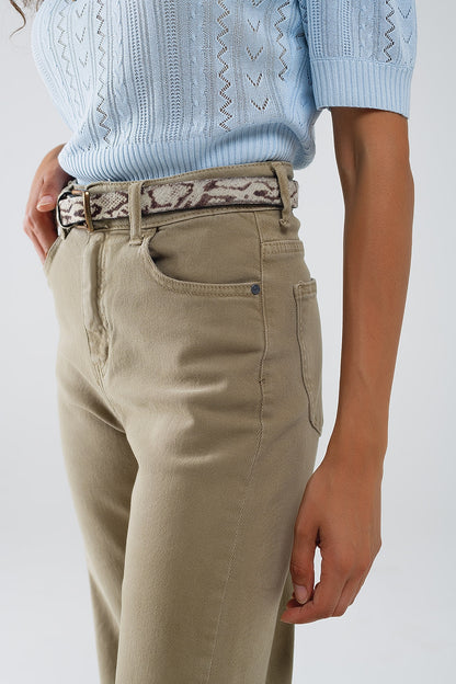 Vaqueros mom beige de tiro alto y corte holgado