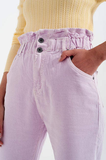 Vaqueros Mom con cintura elástica paperbag en lila