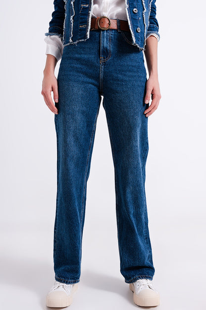 Vaqueros mom de talla alto y corte holgado con lavado medio