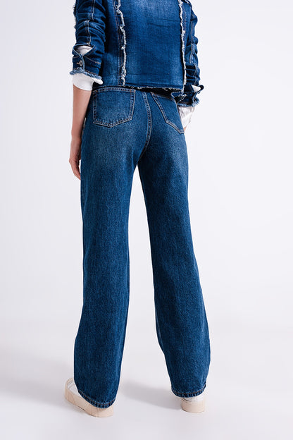Vaqueros mom de talla alto y corte holgado con lavado medio
