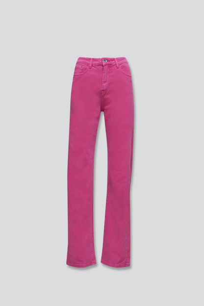 Vaqueros mom fucsia de tiro alto y corte holgado