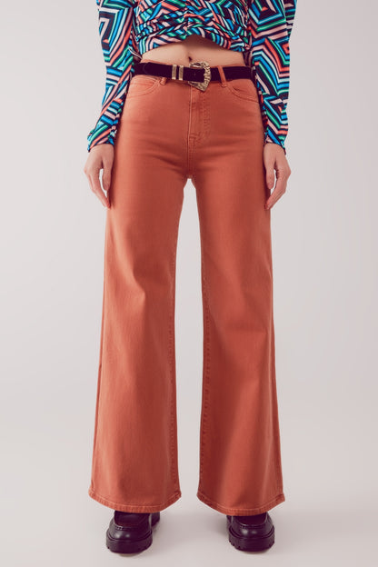 Vaqueros naranja de pernera ancha de mezcla de algodón