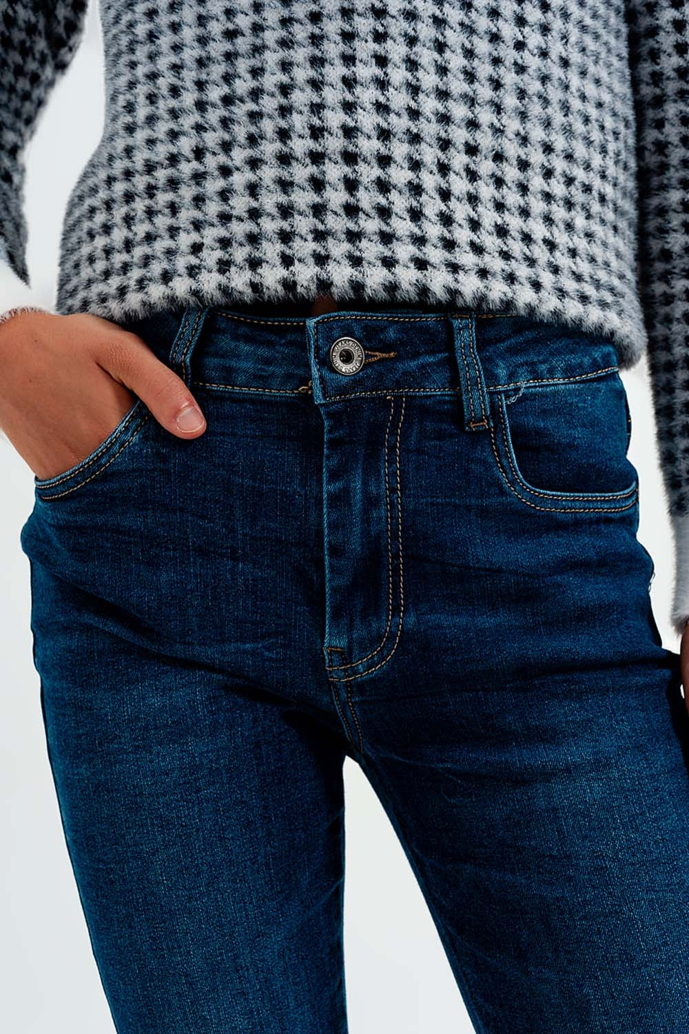 Vaqueros pitillo con lavado azul medio de talle alto