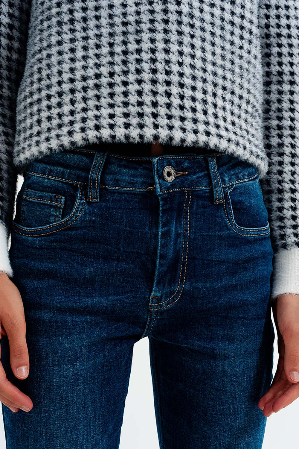 Vaqueros pitillo con lavado azul medio de talle alto