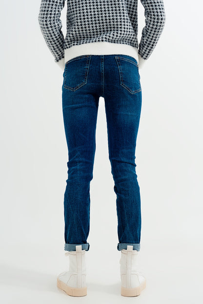 Vaqueros pitillo con lavado azul medio de talle alto