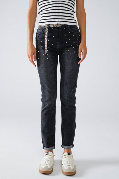 Q2 Vaqueros pitillo negros con strass