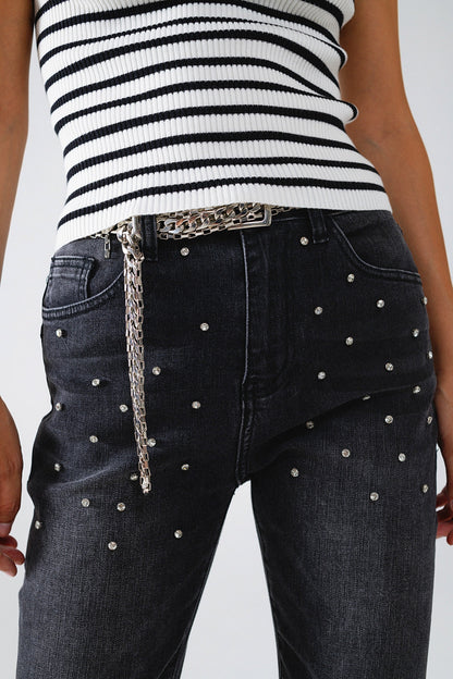 Vaqueros pitillo negros con strass