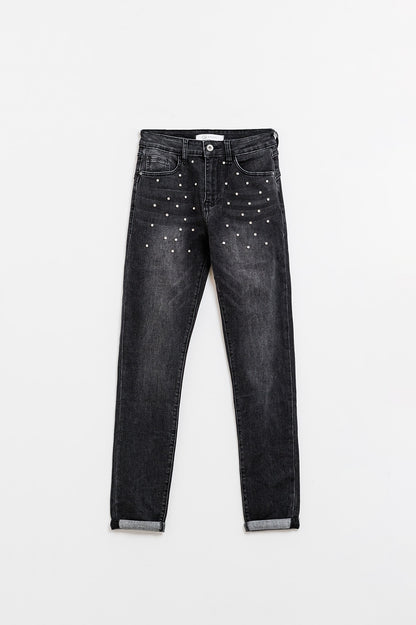Vaqueros pitillo negros con strass