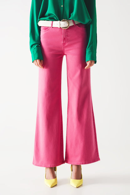Vaqueros rosa de pernera ancha de mezcla de algodón