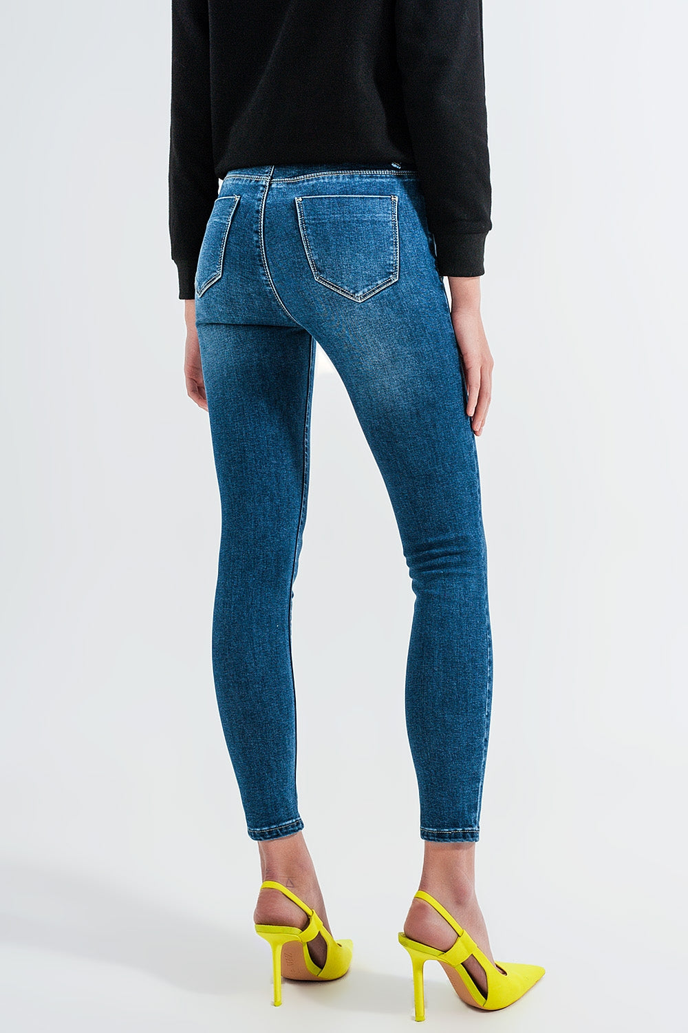 Vaqueros skinny con lavado azul medio de talle alto