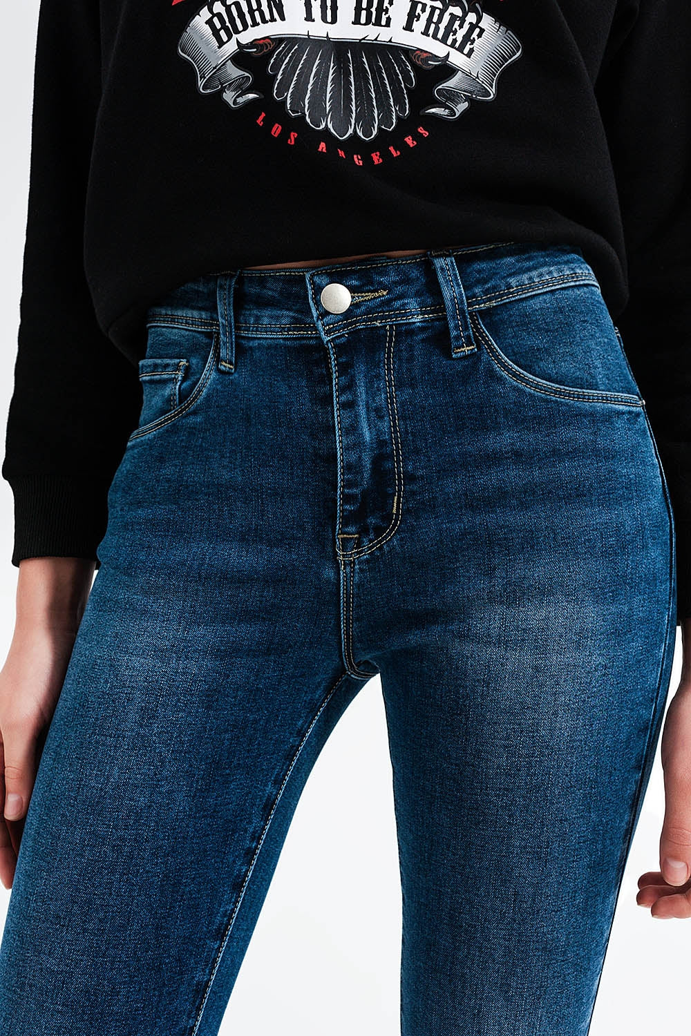 Vaqueros skinny con lavado azul medio de talle alto