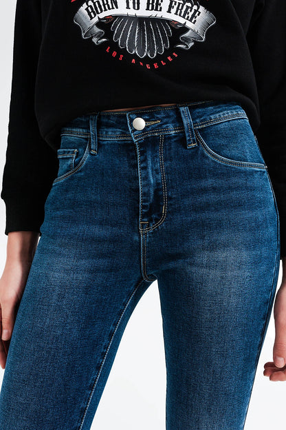 Vaqueros skinny con lavado azul medio de talle alto