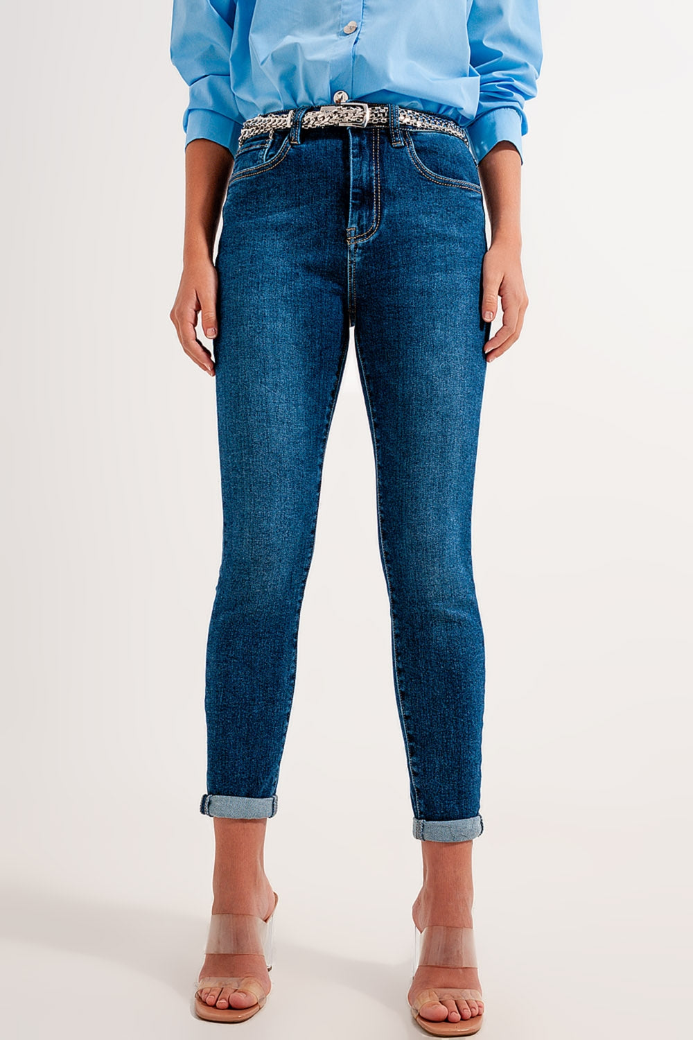 Vaqueros skinny con lavado oscuro de talle alto