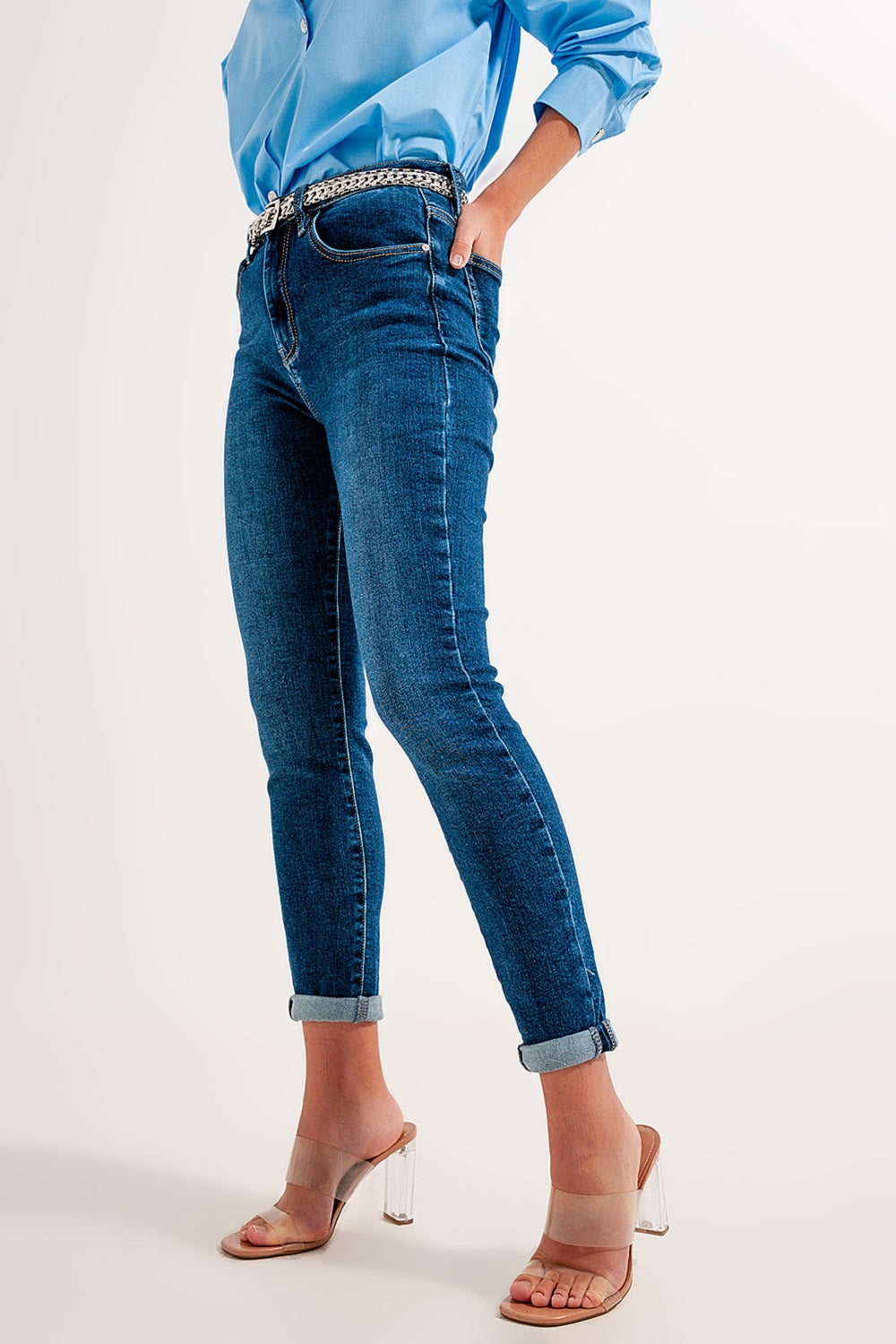 Vaqueros skinny con lavado oscuro de talle alto