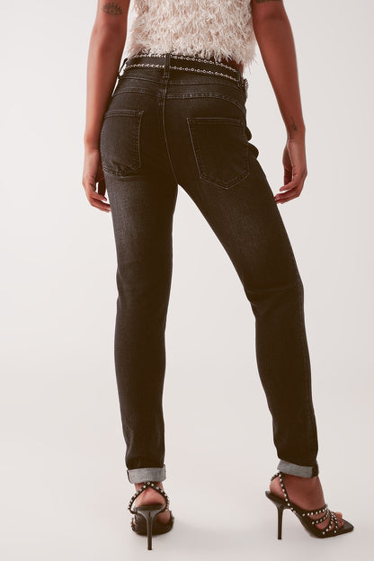 Vaqueros skinny en negro deslavado con cintura alta