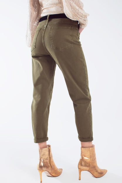 Vaqueros slouchy de algodón de talle medio en khaki sepia