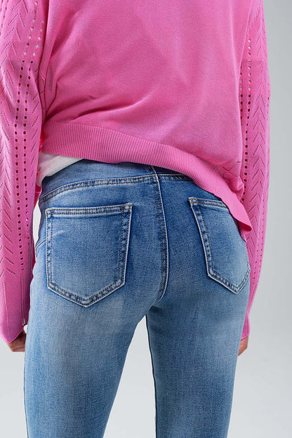 Vaqueros super skinny de talle alto en azul vintage lavado a la piedra