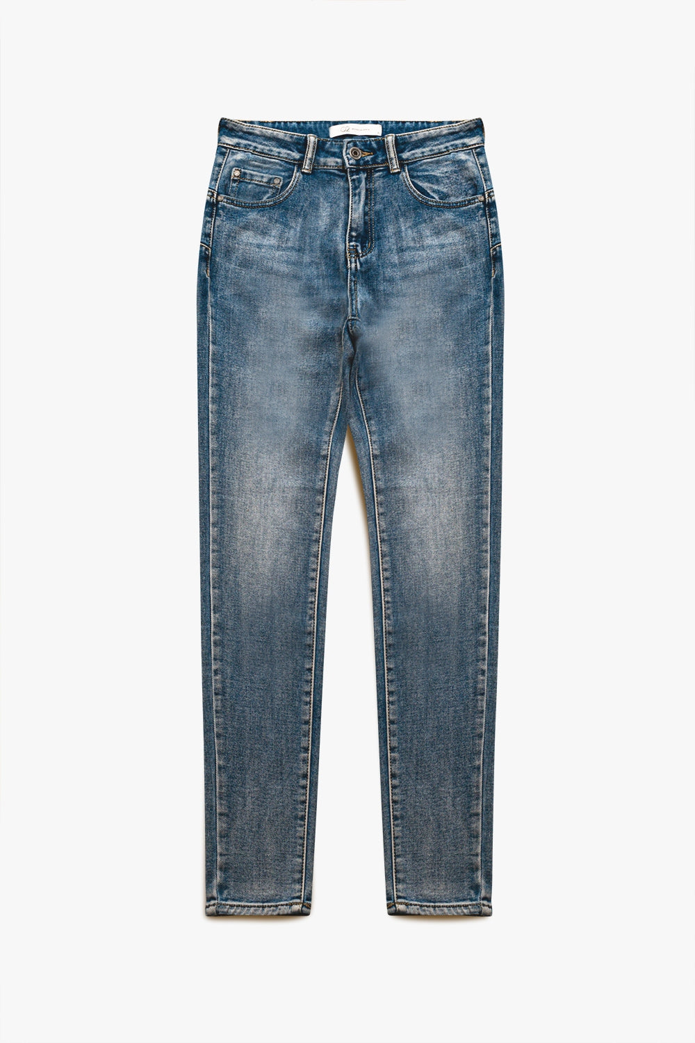 Vaqueros super skinny de talle alto en azul vintage lavado a la piedra