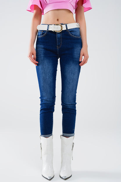Q2 Vaqueros super skinny lavado oscuros de denim elástico