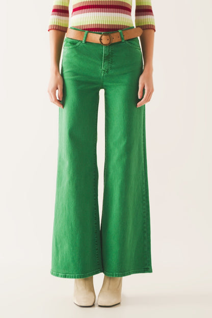 Vaqueros verdes de pernera ancha de mezcla de algodón