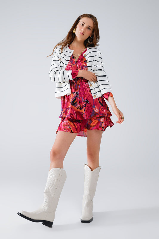 Q2 Vestido acampanado con estampado animal multicolor y mangas largas