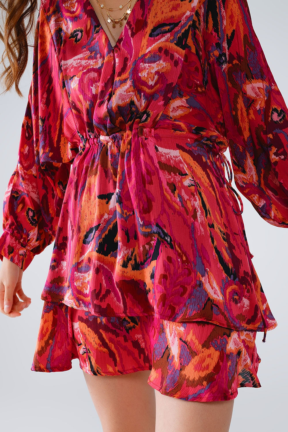 Vestido acampanado con estampado animal multicolor y mangas largas