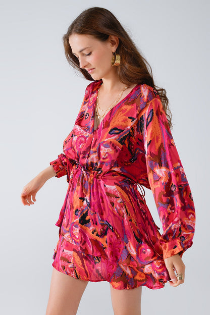 Vestido acampanado con estampado animal multicolor y mangas largas