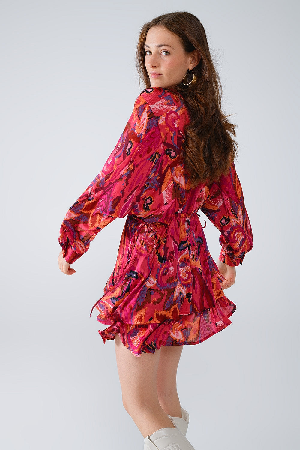 Vestido acampanado con estampado animal multicolor y mangas largas