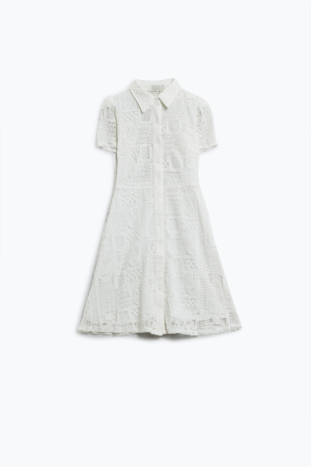 Q2 vestido blanco de crochet abotonado