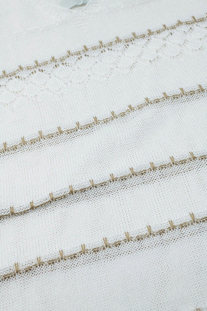 Vestido blanco midi sin mangas con escote en pico y diseño de ganchillo
