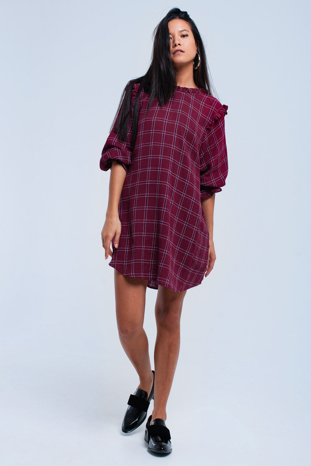 Q2 Vestido burdeos de cuadros