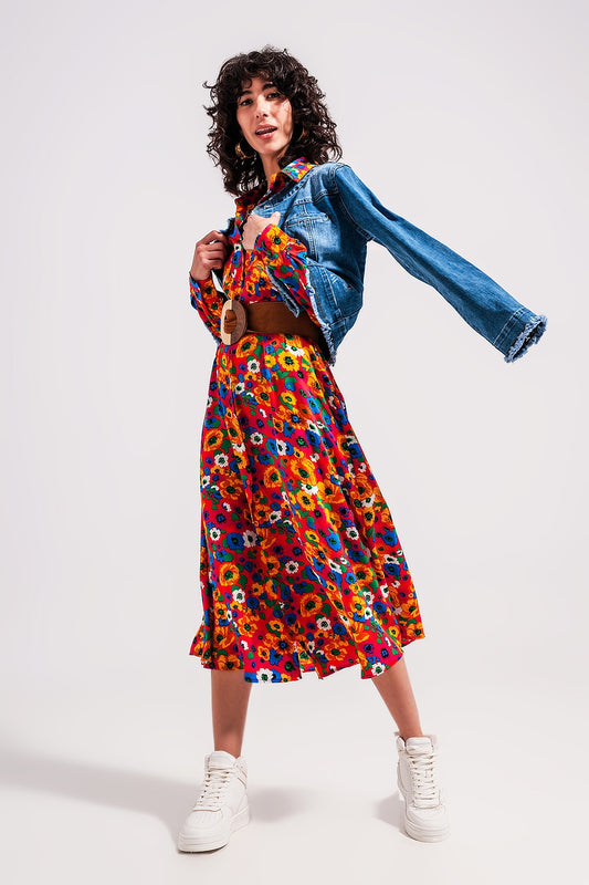Q2 Vestido camisero abotonado con estampado floral