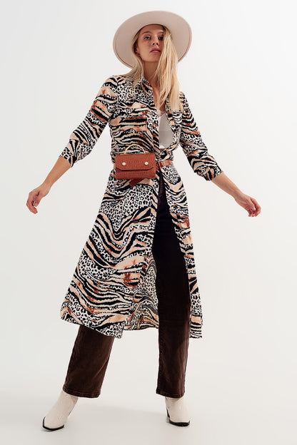 Vestido camisero beis con estampado animal