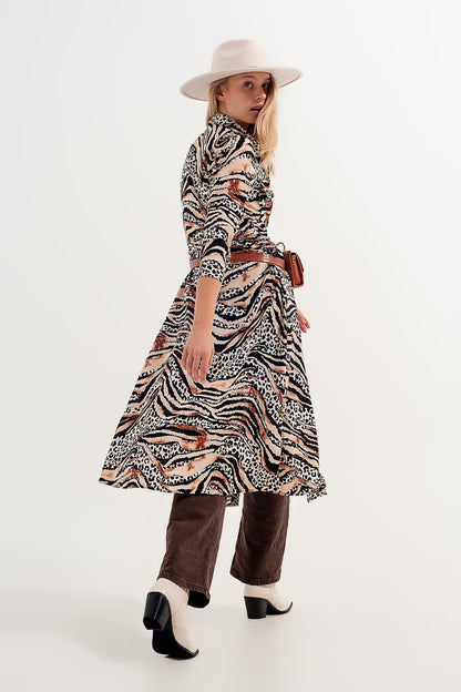 Vestido camisero beis con estampado animal