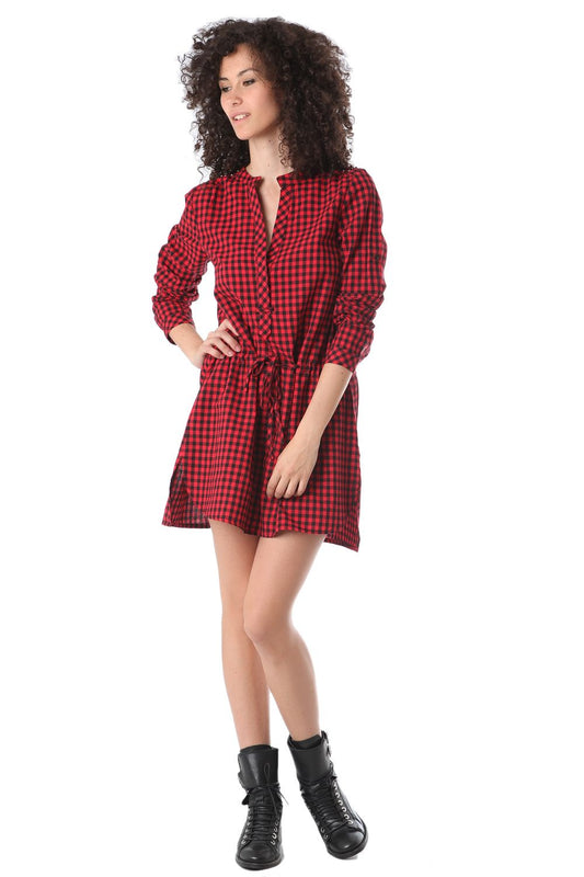 Q2 Vestido camisero con estampado a cuadros rojos