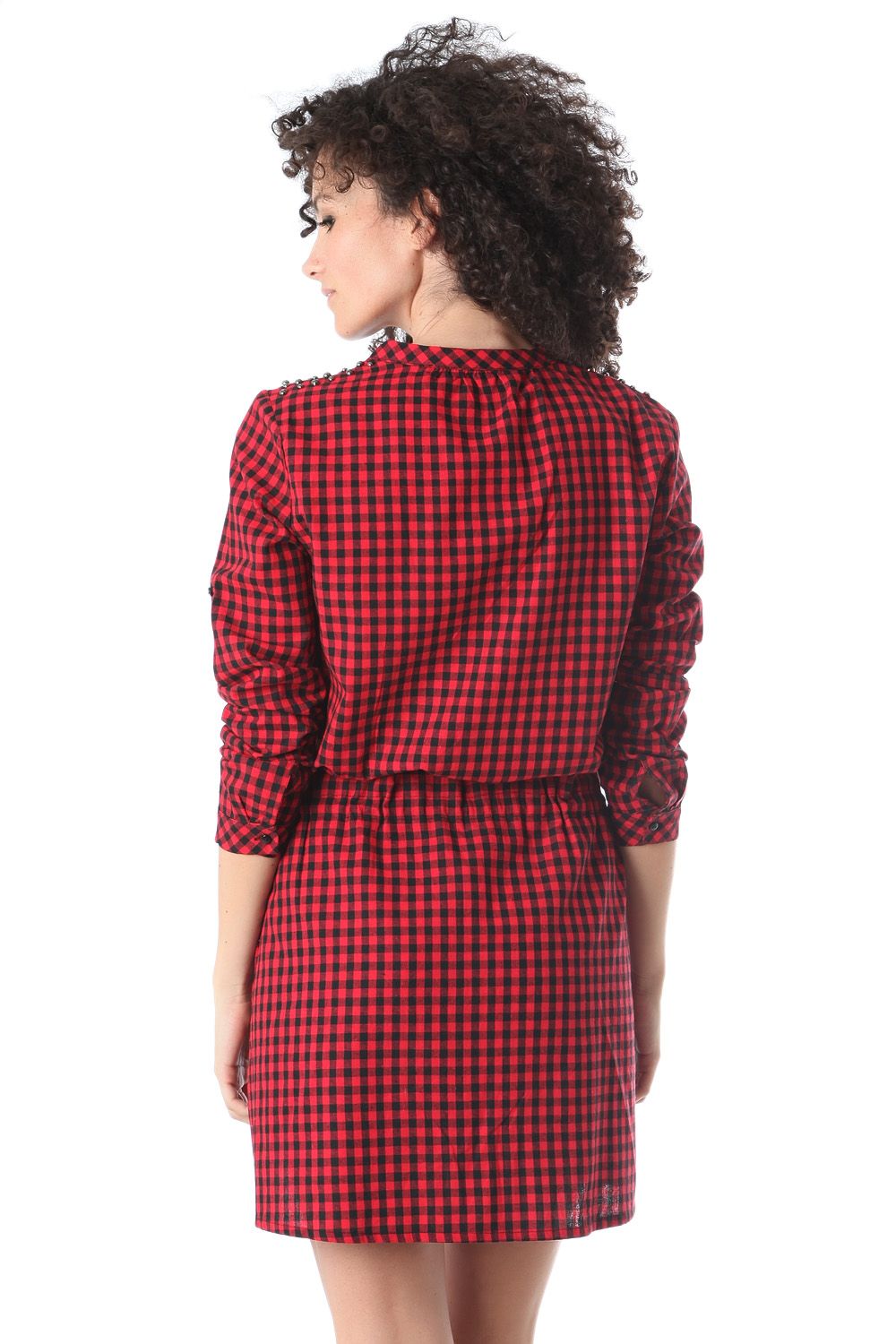 Vestido camisero con estampado a cuadros rojos