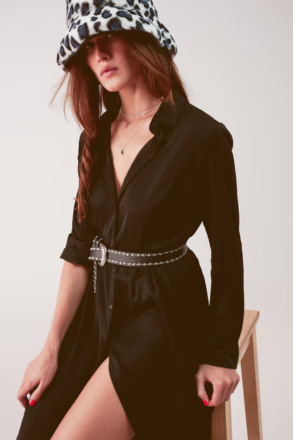 Vestido camisero largo negro de corte holgado