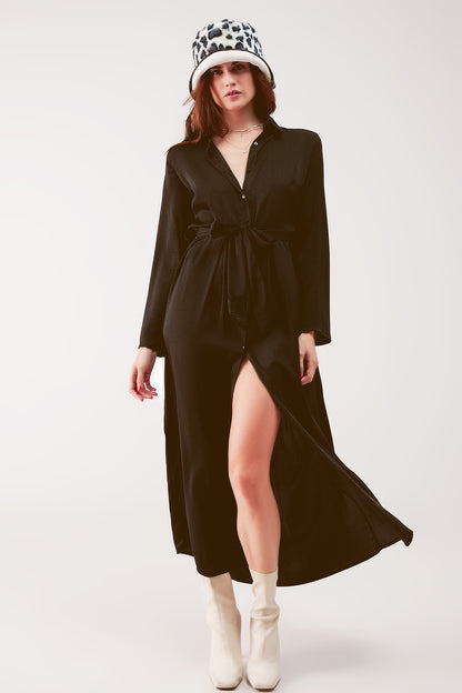 Vestido camisero largo negro de corte holgado