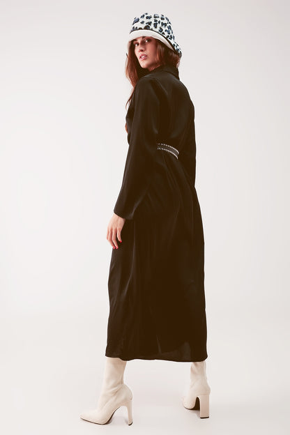 Vestido camisero largo negro de corte holgado