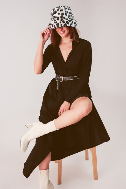 Vestido camisero largo negro de corte holgado