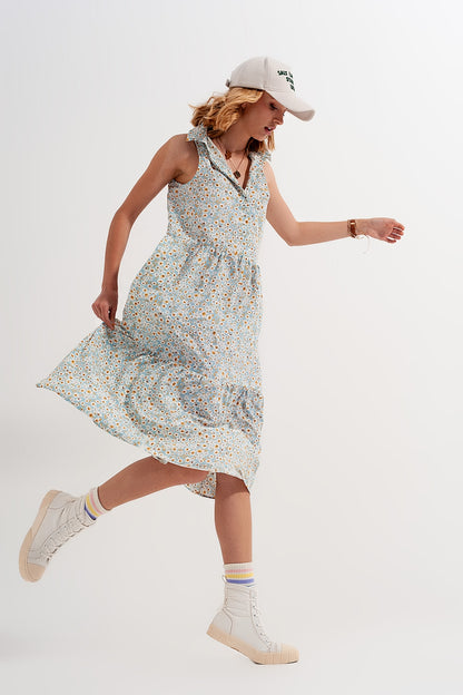 Vestido camisero sin mangas con estampado floral azul