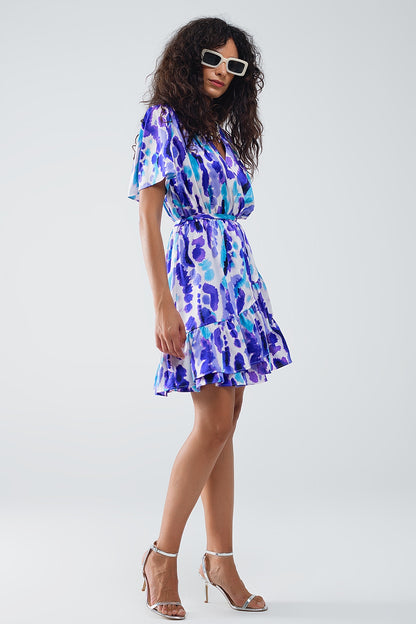 Vestido corto de tirantes azul y morado