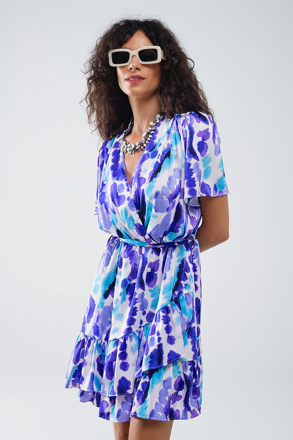 Vestido corto de tirantes azul y morado
