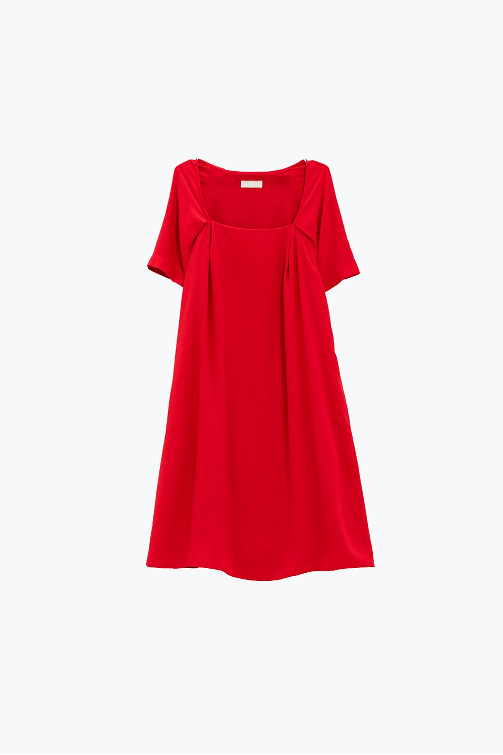 Vestido corto relajado con escote cuadrado y mangas cortas en rojo