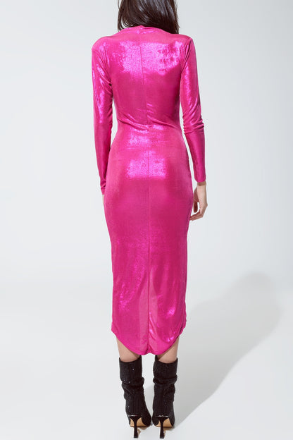 Vestido de fiesta Envuelto con Escote Plunge en Rosa Metalizado