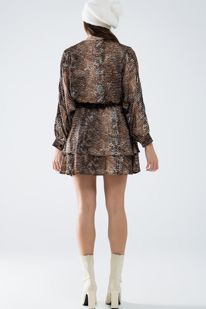 Vestido de gasa con estampado de leopardo marrón