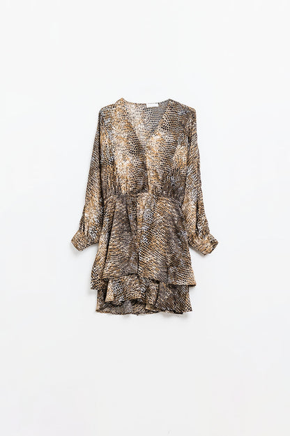 Vestido de gasa con estampado de leopardo marrón