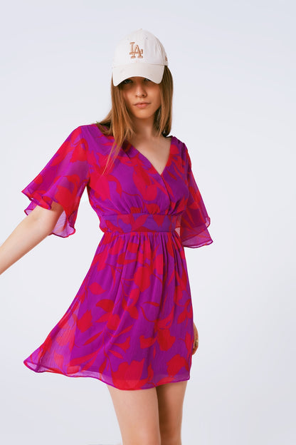 Vestido de gasa estampado de flores en manga corta