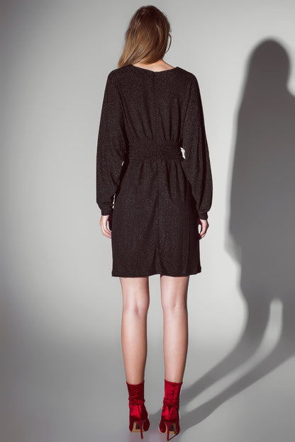 Vestido de glitter corto con escote pronunciado en negro